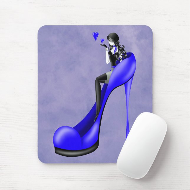 Mousepad Diva da Moda de Sapato Stiletto Azul  (Com mouse)