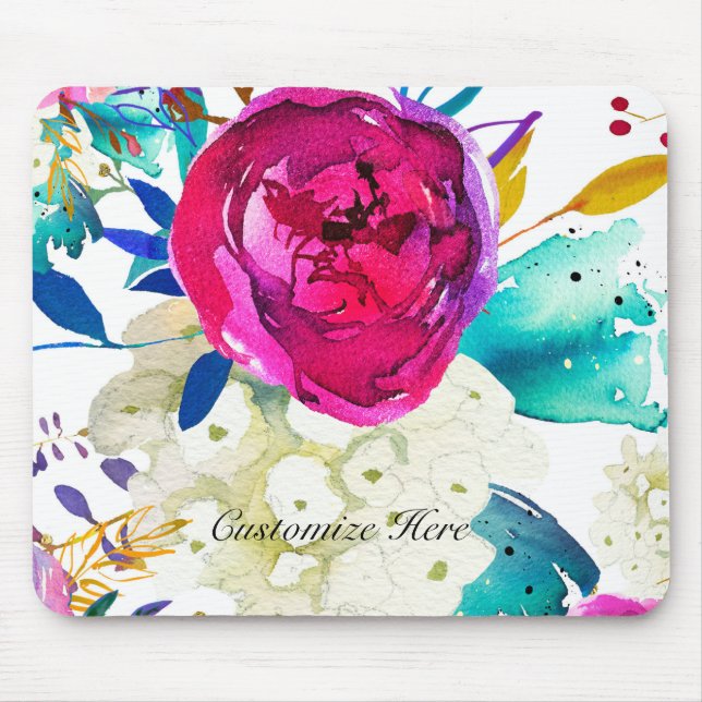 Mousepad Diversão Brilhante, Brilhante, Aquarela, Cor Flora (Frente)