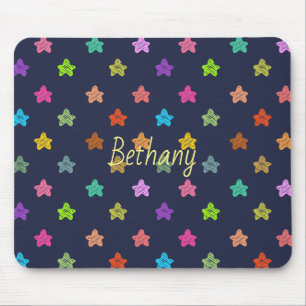 Mousepad Diversão de estrelas coloridas de rabisco no Blue