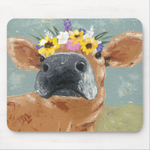 Mousepad Diversão de Fazenda - Vaca com Coroa de Flor