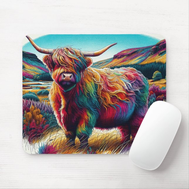 Mousepad Diversão e cor do arco-íris de terras altas, azul  (Com mouse)