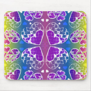Mousepad Diversão Púrpura, azul, corações brancos amare