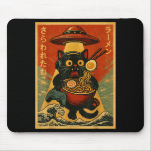 Mousepad Divertido Gato Gamer de Ramen OVNI Japonês Vintage