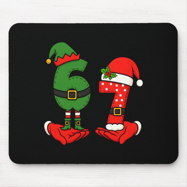 Mousepad Divertido Seis Sete 67 Meme 6 7 Natal Elfo Mão Men (Frente)