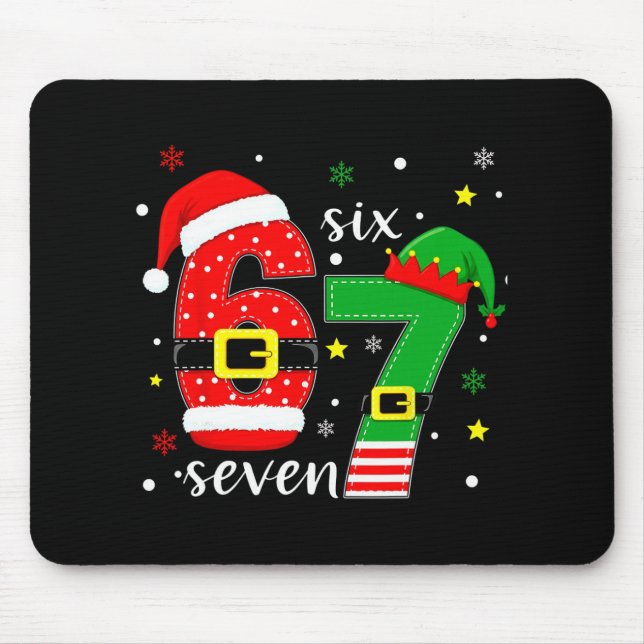Mousepad Divertido Seis Sete 6 7 Meme Natal 67 Número Xmas  (Frente)