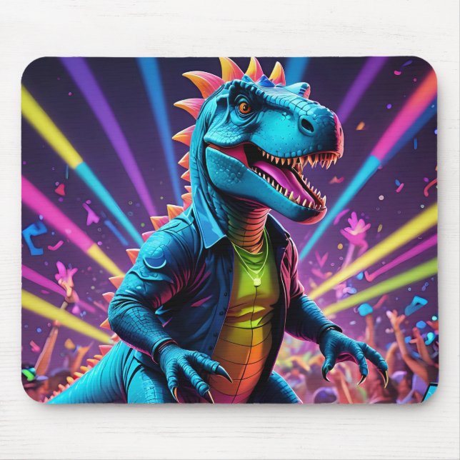 Mousepad DJ Dinossaur Party with Neon Lights (Frente)