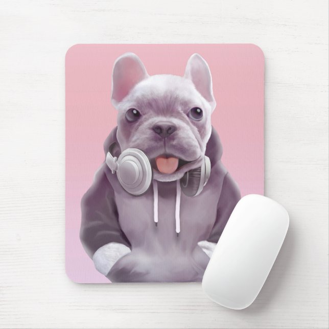 Mousepad DJ Modo Ativado: Bulldog Francês Legal com Fones d (Com mouse)