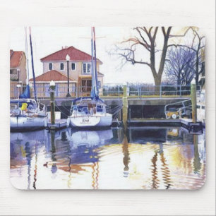 Mousepad Do "aguarela dos barcos do porto inverno"