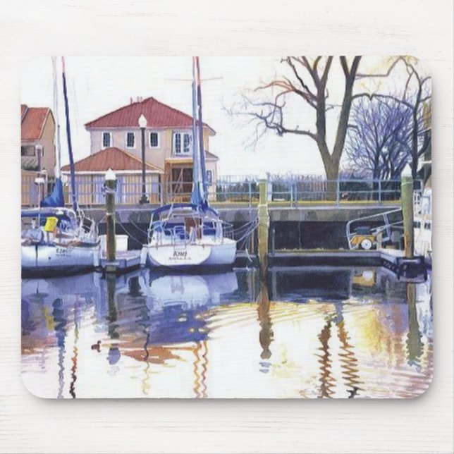 Mousepad Do "aguarela dos barcos do porto inverno" (Frente)