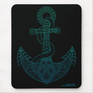 Mousepad Do mar náutico do esboço da arte da âncora preto