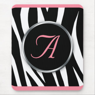 Mousepad do Monograma Rosa Impresso de Chic Zebra