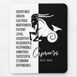 Mousepad do Signo de Capricórnio, Preto e Branco