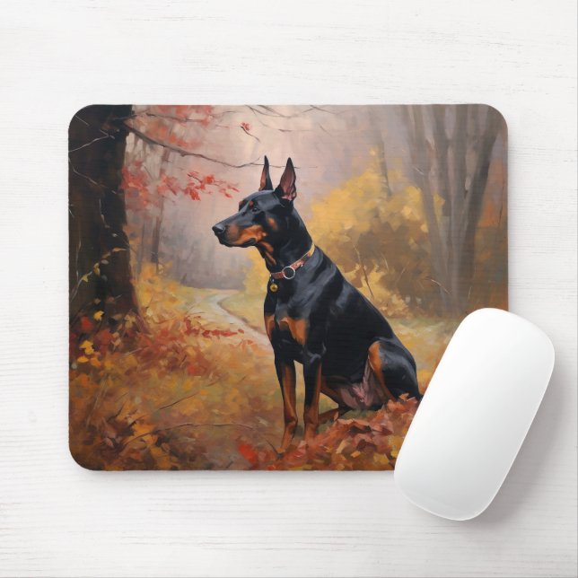 Mousepad Doberman no outono deixa cair inspiração (Com mouse)