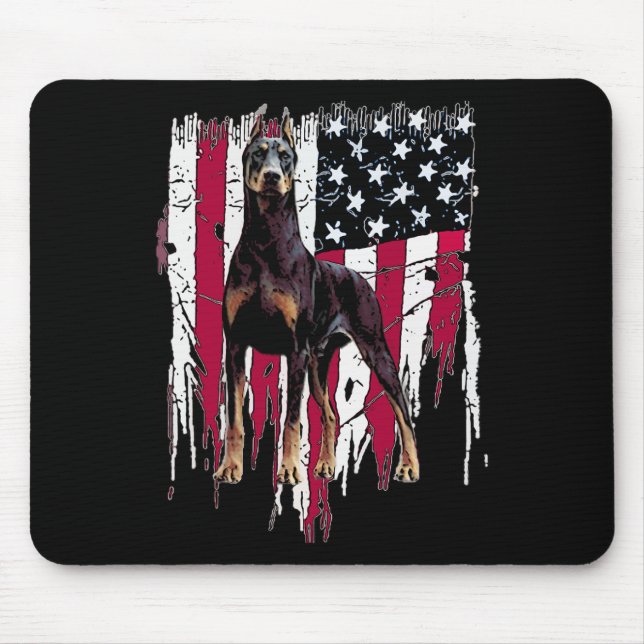 Mousepad Doberman Pinscher American Flag Usa Incrível (Frente)