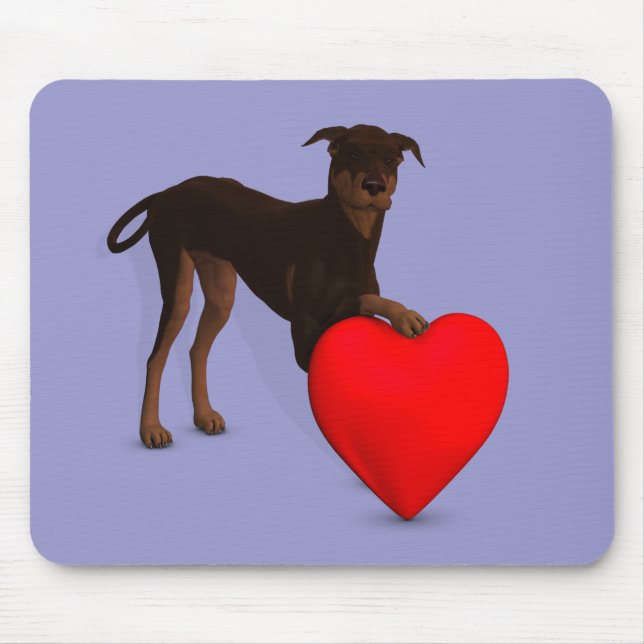 Mousepad Doberman Pinscher com Coração (Frente)