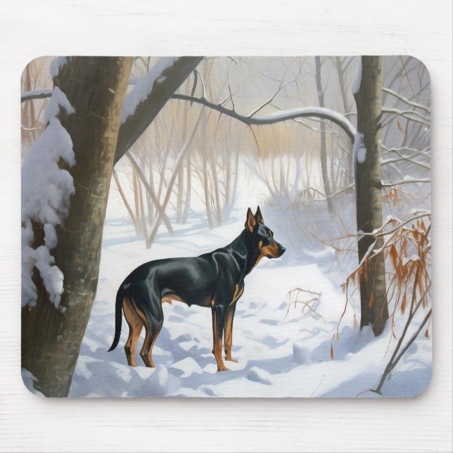 Mousepad Doberman Pinscher Deixa-o nevar no Natal (Frente)