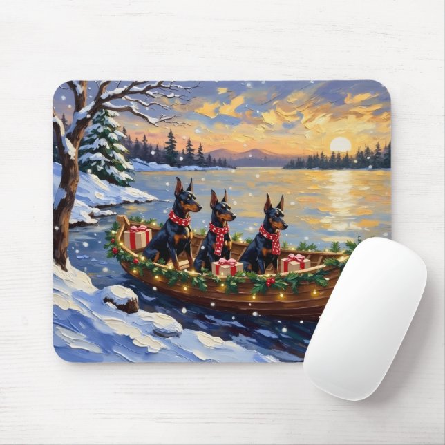 Mousepad Doberman Pinscher Natal Barco Feriado (Com mouse)