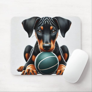 Mousepad Doberman Pinscher Puppy Segurando uma Bola