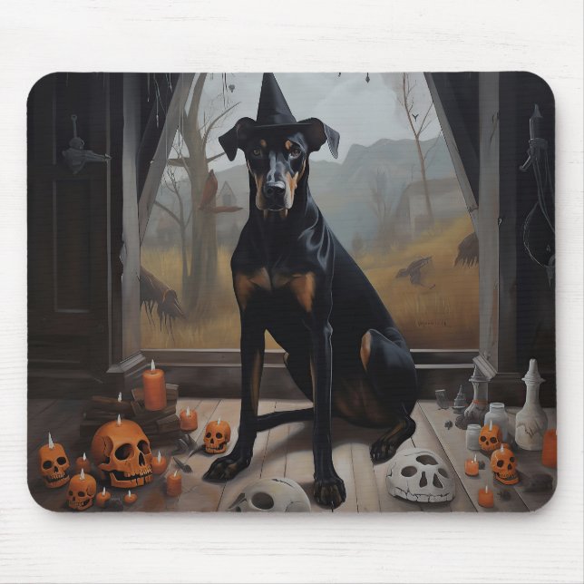 Mousepad Doberman Pumpkins Halloween Scary (Frente)