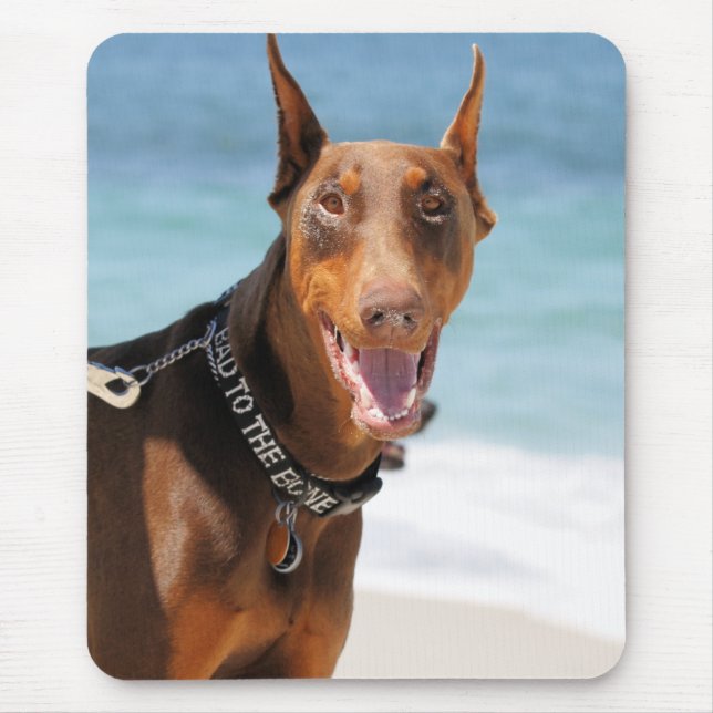 Mousepad Doberman - vermelho - mau ao osso (Frente)