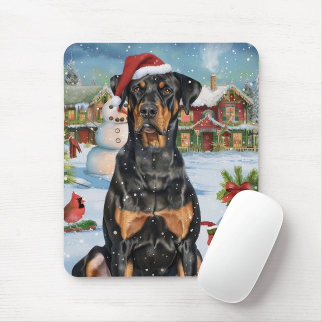 Mousepad Doberman Winter Wonderland Christmas Joy (Com mouse)