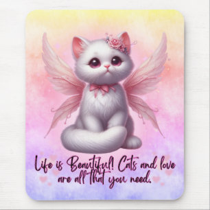 Mousepad Doce anjo gatinho com asas a vida é bela