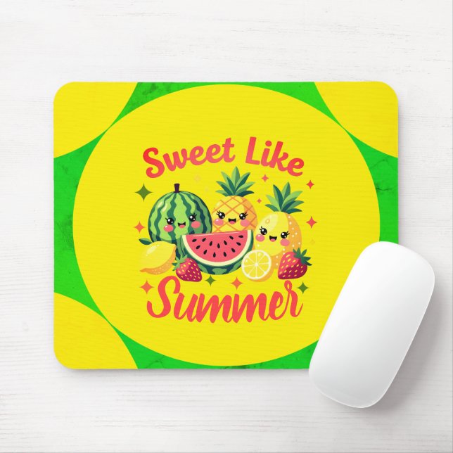 Mousepad Doce Como o Verão Frutas Kawaii Fofas (Com mouse)