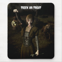 Mousepad Doce ou travessura. Mulher magra carregando lanter