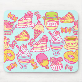 Mousepad Doces e Bebidas Azuis