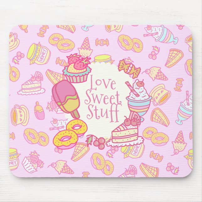 Mousepad Doces e Bebidas Rosa (Frente)