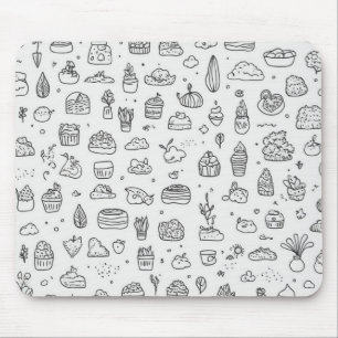 Mousepad Dodles bonitos desenhados à mão em preto e branco