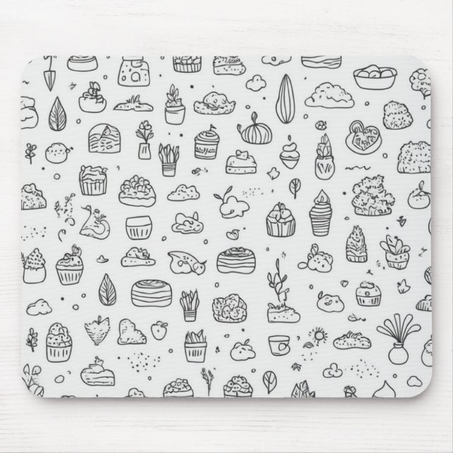 Mousepad Dodles bonitos desenhados à mão em preto e branco (Frente)