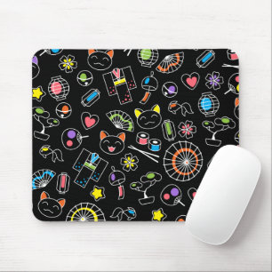 Mousepad Dodles de cultura kawaii japoneses em preto