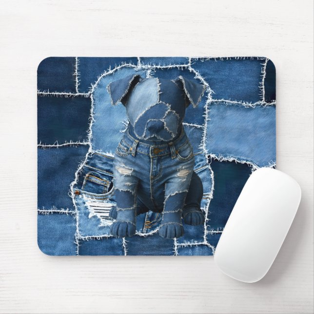 Mousepad Dog Patchwork Art Denim (Com mouse)