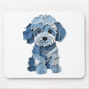 Mousepad Dog Pattern Denim Patchwork Art
