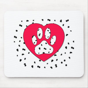 Mousepad Dog Paw, Dalmácia, Impresso Em Coração Vermelho