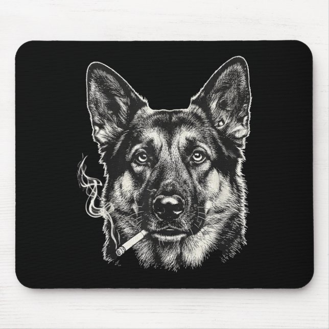 Mousepad Dog smoking cigarette funny german shepard meme Do (Frente)