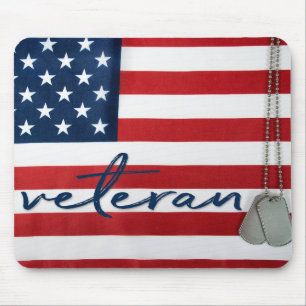 Mousepad Dog tags militares veteranos em bandeira americana