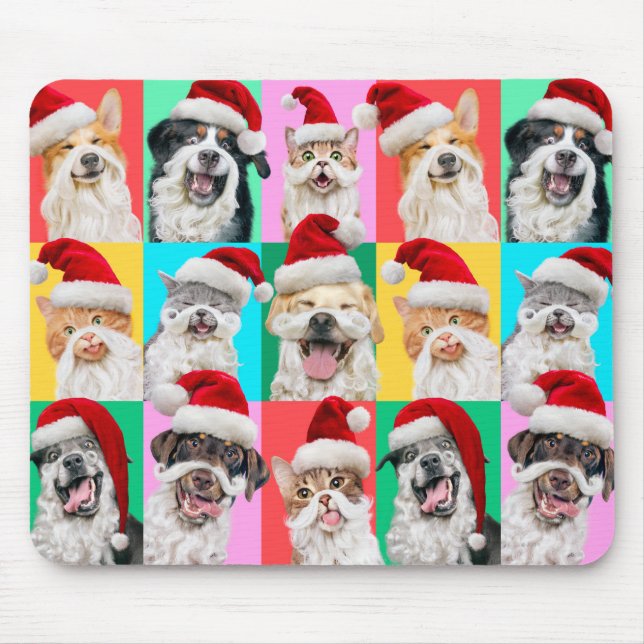 Mousepad Dogs and Cats with Santa Beard (Frente)