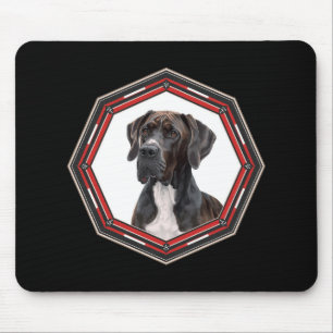 Mousepad Dogue Alemão Preto E Branco Em Uma Moldura Vermelh