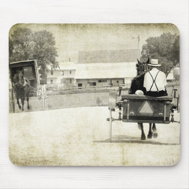 Mousepad Dois Amish Buggies Sepia Rural Road (Frente)