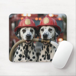 Mousepad Dois cães dálmatas segurando uma mangueira de bomb