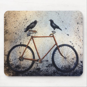 Mousepad Dois Corvos em Bicicleta Antiga
