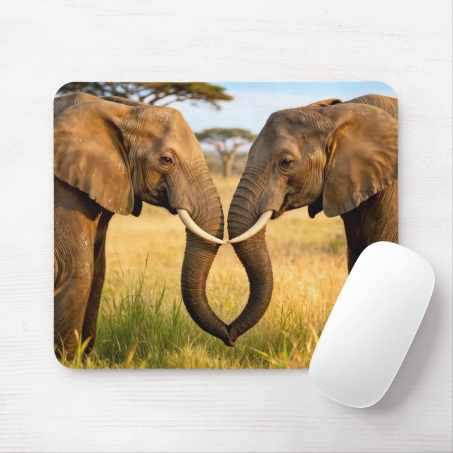 Mousepad Dois Elefantes Africanos Na Grama Da Savana (Com mouse)
