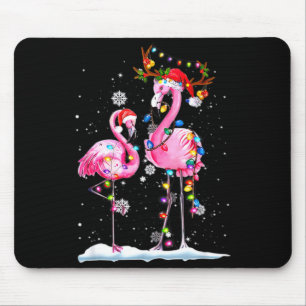 Mousepad Dois Flamingo Com Chapéu De Papai Noel E Luzes Ale