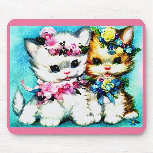 Mousepad dois gatinhos e muitas flores (Frente)