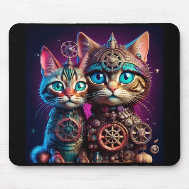 Mousepad Dois Gatinhos Steampunk Posam (Frente)