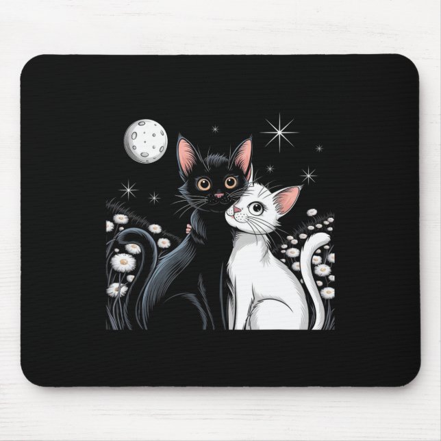 Mousepad Dois Gatos Casal Amor Lua Abraçando Gatinho do Dia (Frente)