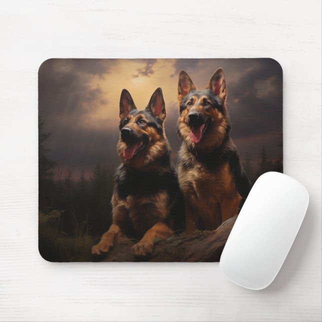 Mousepad Dois German shepherd em Dusk (Com mouse)