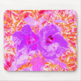 Mousepad Dois Hibiscus Louco Roxo e Rosa Quente em Vermelho